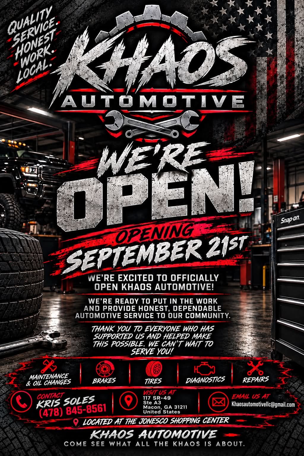 Khaos Automotive grand-opening advertisement