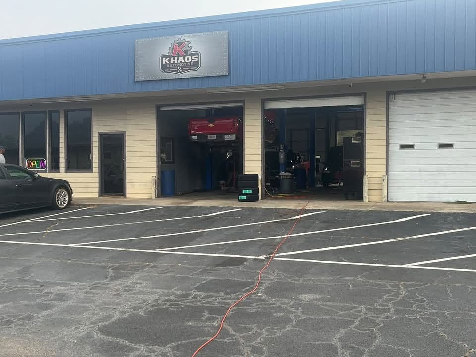 Khaos Automotive storefront and open service bays in Macon, Georgia
